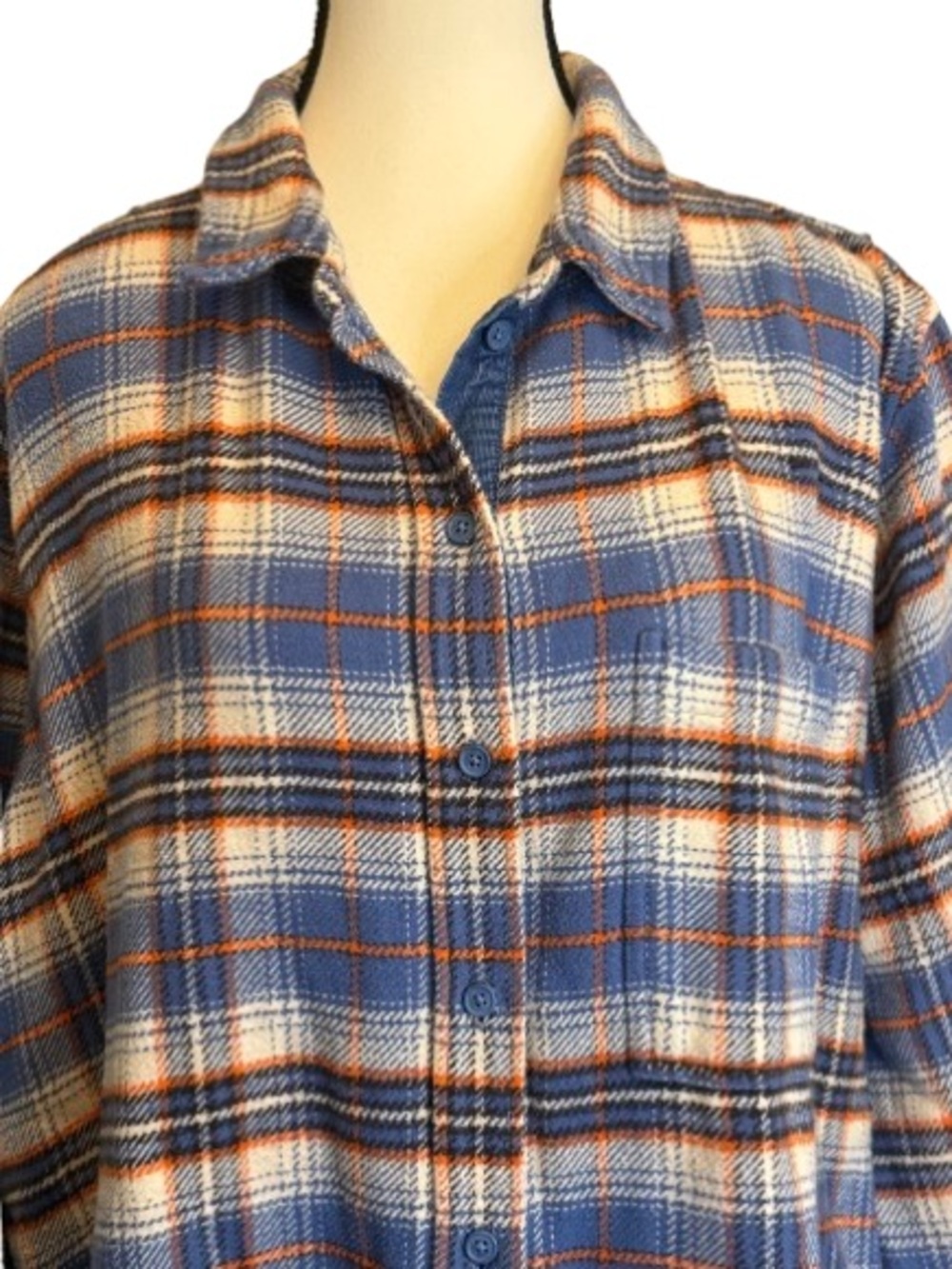 American Eagle Blue Orange Plaid Flannel Button Front Shirt Women’s L Cotton - Picture 3 of 7